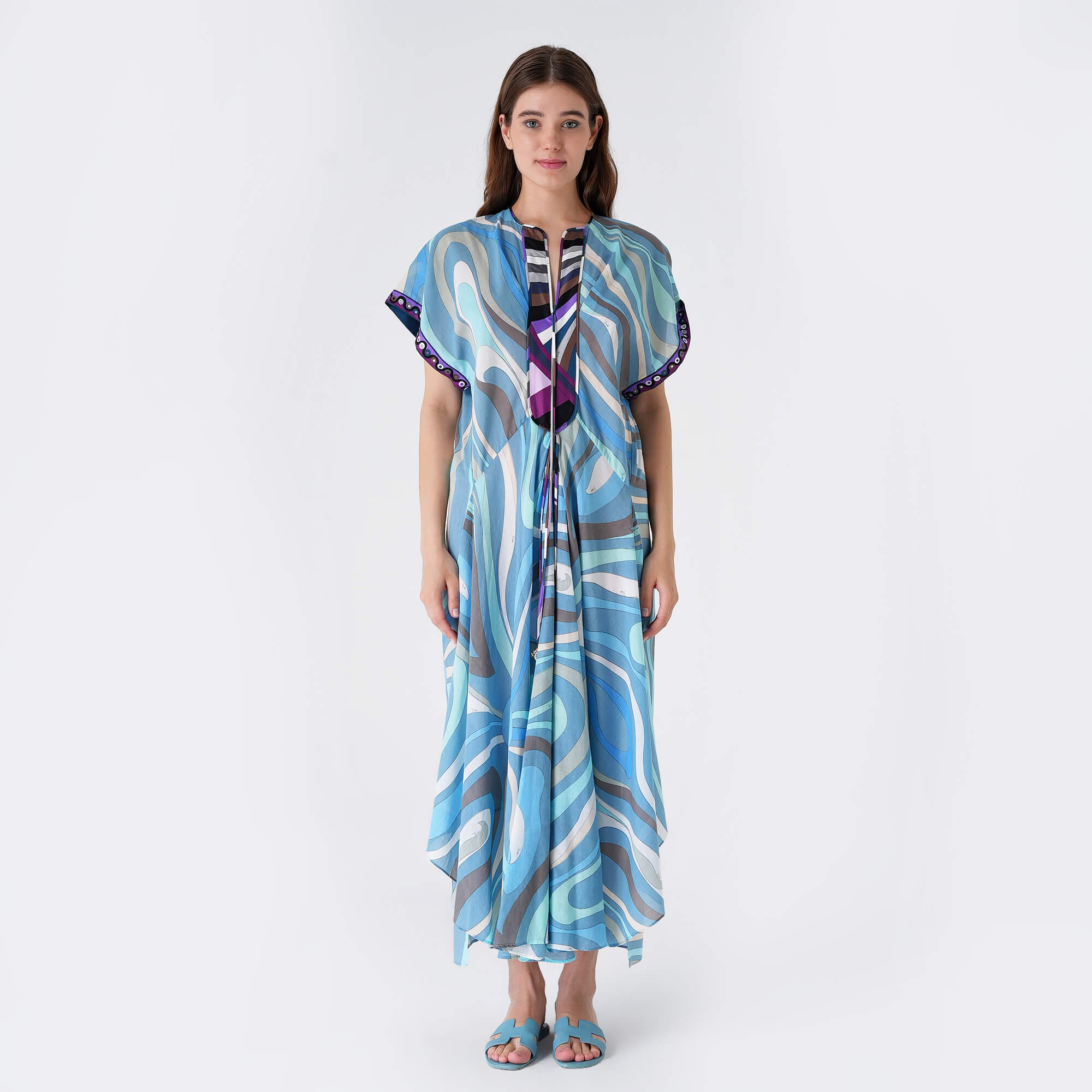 Emilio Pucci - Blue&White&Purple Cotton Kaftan & Pareo